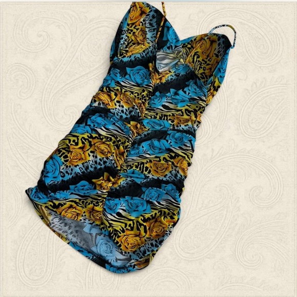 Y2K floral animal print ruched mini dress size Large - Picture 5 of 5